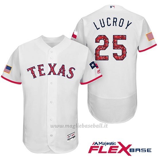 Maglia Baseball Uomo Texas Rangers 2017 Estrellas y Rayas Jonathan Lucroy Bianco Flex Base